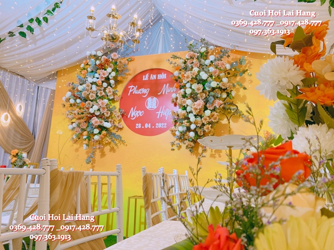 Trang Trí Phông Bạt Bàn Ghế Lễ Ăn Hỏi Phương Ngọc - Minh Hiệp